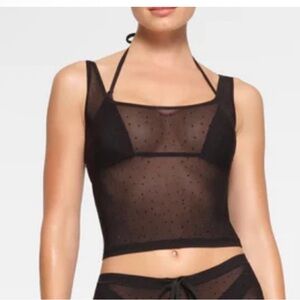 SKIMS Black Rhinestone Mesh Tank